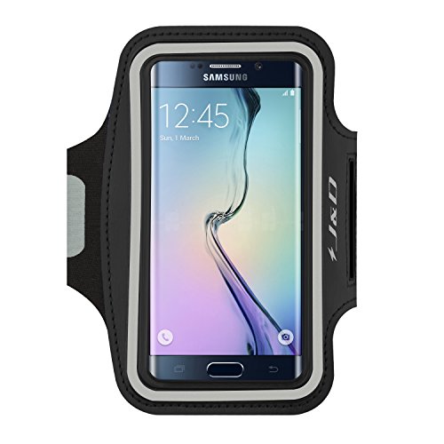 J&D Armband Compatible for Samsung Galaxy S6 Edge Armband, Sports Armband with Key Holder Slot for Galaxy S6 Edge Running Armband, Perfect Earphone Connection While Workout Running, Black