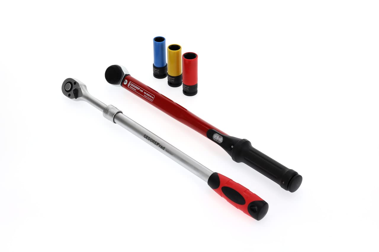 Gedore red tyre change set including torque wrench 40-200, telescopic ratchet and power nut set with protective sleeves