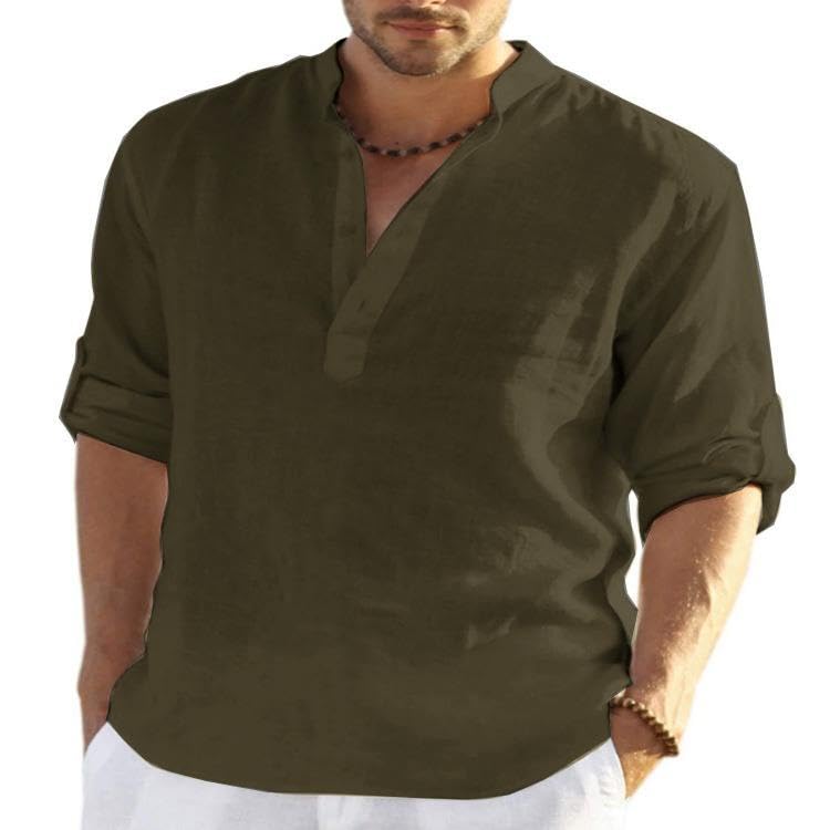 Men's Linen Casual Shirts Long Sleeve Longline Kurta Beach Shirts (in, Alpha, XL, Regular, Brown)