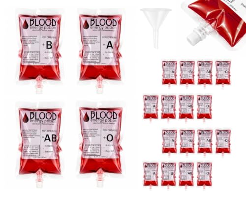 DS. DISTINCTIVE STYLE 20 Packs Blood Bags for Drinks, 8.5 oz Reusable Drink Pouch with Cap for Hlive Blood of Theme Parties, Masquerade, Halloween and Christmas