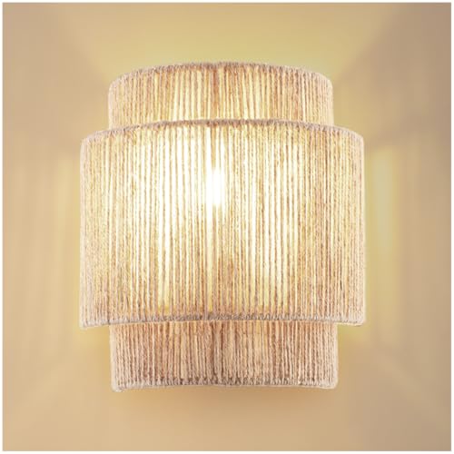 tectake® Aplique de Pared Estilo Boho con Estructura de Acero y Fibra de Yute, Lampara de Pared Decoracion Pared, Ideal como Apliques Pared Dormitorio para Perfecta Decoracion Habitacion   Natural