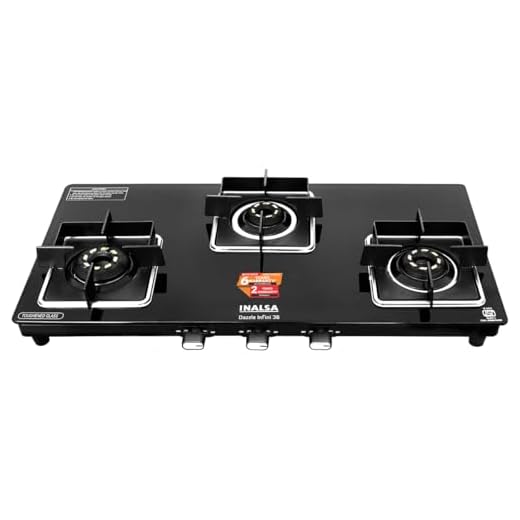 INALSA Premium Slim Gas Stove 3 burners Glasstop ≈77cm|6Yr Warranty on Glass & 2Yr on Burner|8mm Toughened Glass|Commercial Brass Burner|LPG Ready&PNG Compatible| 3 Burner Stove (Dazzle Infini 3B)