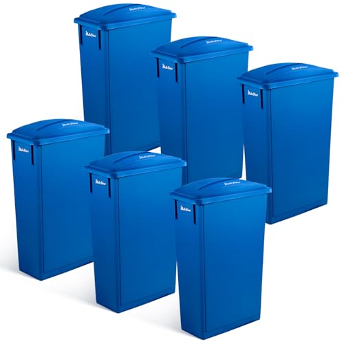 Image of PLASTIC PRINCE 23 Gallon Slim Trash Can with Paper Recycling Lid, Commercial Blue Rectangular Garbage Can, Waste Bin for Home Kitchen Cabinett 6 Pack