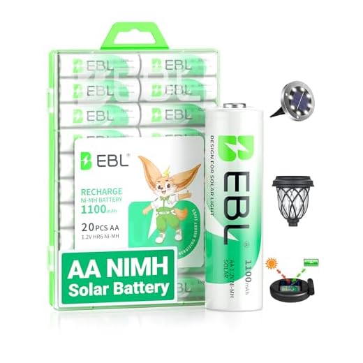 EBL Solar AA Batteries for Outdoor Solar Lights Garden Lights Household Devices, Pre Charged AA Rechargeable Batteries 1.2V 1100mAh High Performance Ni-CD Battery (Pack of 20)