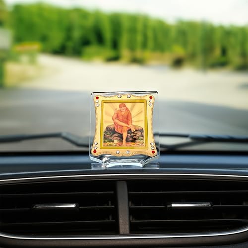 Image of Sai Baba Sitting on Stone Idol for Car Dashboard Home & Office Showpiece Decor