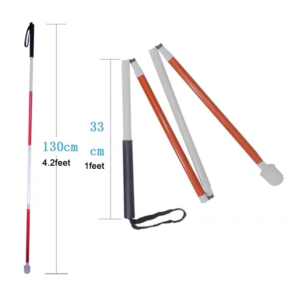 Bastón Plegable para Ciegos, bastón Ligero, muletas de Aluminio, bastón para Caminar con Cinta Reflectante roja, bastón de Movilidad para Ciegos con discapacidad Visual, 47 Pulgadas