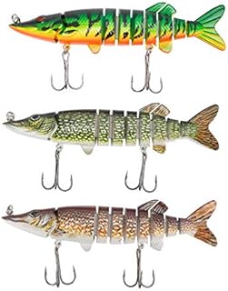 Amarine Made 3D Pike Fishing Lures Set 3pcs Multi Jointed Swimbaits Crankbait Lifelike 9 Segemented Freshwater Saltwater Slow Sinking Hard Bait for Bass Pike Muskie Trout