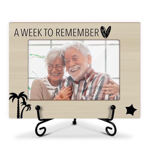 Vacation Memory Wood Photo Frame - A Week to Remember Friendship Gift for Women Men, Trip Travel Gift for BBF, Home Table Decor Supplies, Tabletop Picture Frame With Stand (4x6" Horizontal Photo) -08