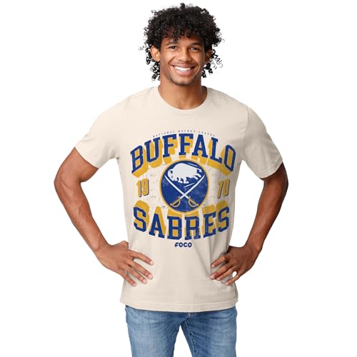 FOCO Men's Buffalo Sabres NHL Team Logo Rink Arched Wordmark Short Sleeve T-Shirt, Natural