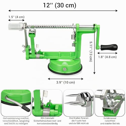 ARSUK Apfelschäler 3-in-1, Edelstahl Apfelschneider mit Saugfuß, Schäler, Entkerner und Schneider, Verstellbarer Schälarm… – Ansicht 6