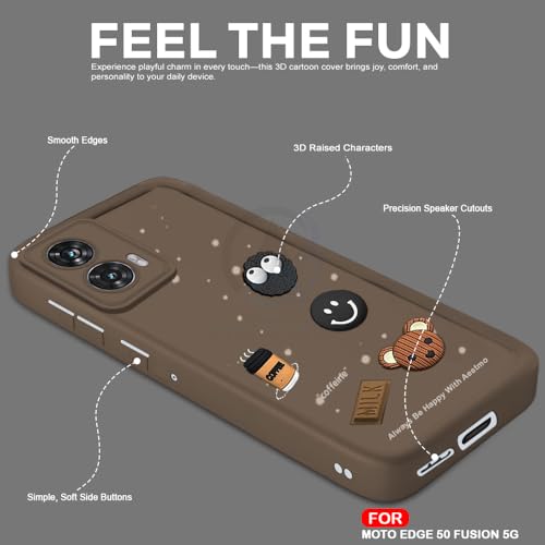 Image of AESTMO Back Case Cover for Moto Edge 50 Fusion 5G / G85 5G Cover | Cute Fun Cartoon 3D Ball | Coffee Silicone Case | Full Body Protection | Camera Protection Back Cover (Brown)