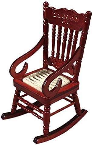 Hoolick 1/12 Miniature Furniture Model, Exquisite Tiny Wood Rocking Chair - Home Décor Ornament, Dollhouse Accessory, Pretend Play, Scene Work