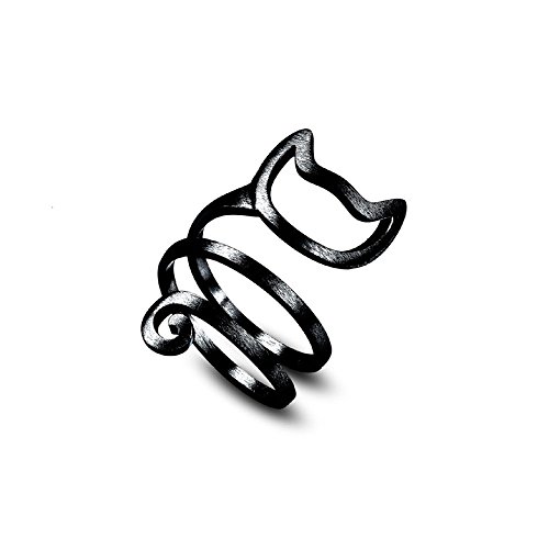 Goddesslili Cat Silver Adjustable Rings for Women Girlfriend Girls Wrap Finger Vintage Thin Wedding Engagement Anniversary Simple Jewelry Gift Under 5 Dollars (Black)