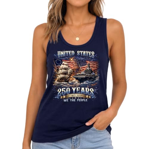 250 Anniversary USA Tank Tops 4th of July Shirt for Women 5 (Navy-M)