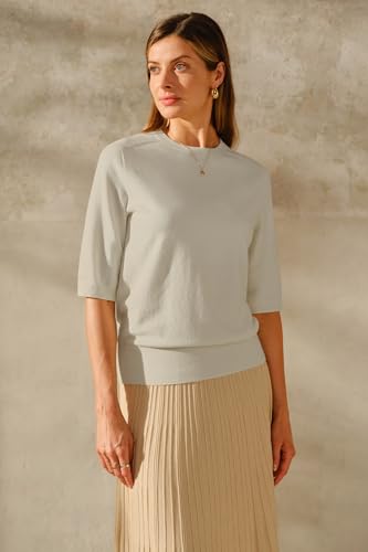 Image of Arach&Cloz Women's Short Sleeve Crew Neck Sweaters Trendy Teacher Work Tops | Lightweight&Breathable Fabric, Texture Knit Design, Relaxed Fit, Business Casual Outfits, Teacher Work Tops Fall 2026