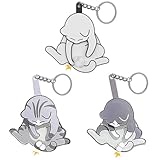 Mischief Cat Interactive Keychain Rotating Cats Eggs Key Chain Funny Cat Play with Its Spinning Balls Keychain Toys (whit-dark blue-gray-3PCS)