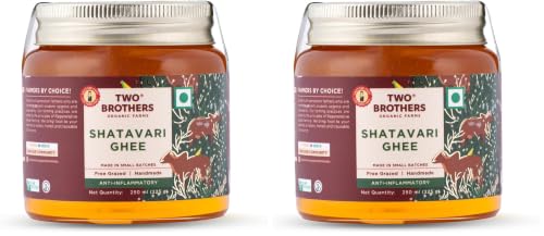 Image of TWO BROTHERS ORGANIC FARMS - A2 Ghee (Shatavari) 250Ml | Cultured Cow Desi Ghee | Curd-Churned Bilona Ghee | Pure, Natural, and Healthy | Grass-Fed A2 Gir Cow Ghee (Pack of 2)