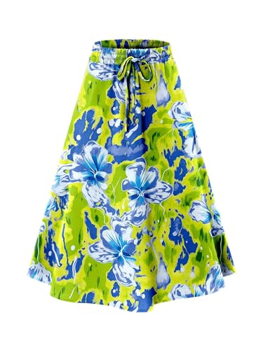 Angerella Women's Floral Sundress - Lightweight Breathable Summer Skirt for Beach, Picnic & Casual Outings(Green Blue Floral,S)
