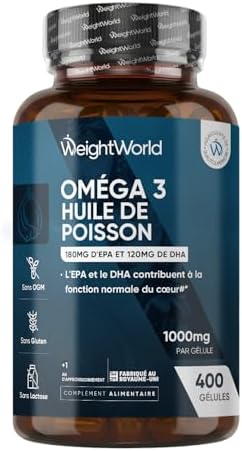 Oméga 3 Huile de Poisson 400 Gélules pour +1 An d'Apport, Fish Oi...