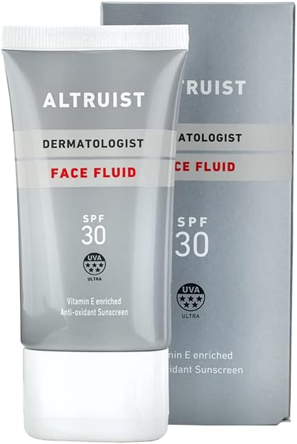 Altruist Dermatologist Sunscreen Fluid SPF30  Superior 5star UVA protection by Dr Andrew Birnie premium antioxidant face protection, White, Unscented, 50 millilitre