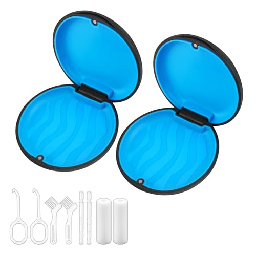2PCS Retainer Cases Magnetic Closure Orthodontic Retainer Box Slim Aligner Case for Invisalign Dental Retainer Box Mouthguard Case with Removal Tools Aligners Chewies Brush(Black)