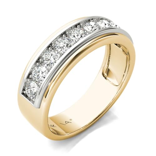 VAARYA GIA Certified 3/4 Ctw 14K White and Yellow Gold Natural Diamonds D-J Color VS1-I3 Clarity Wedding Band Mens Ring - Image 2