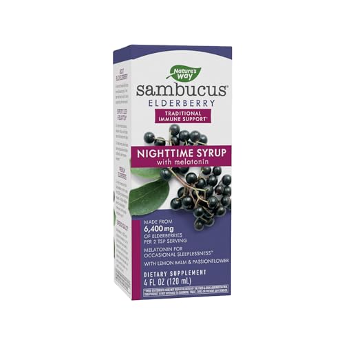Nature's Way Sambucus NightTime Elderberry Syrup with Melatonin, Supports Restful Sleep*, 4 Fl Oz