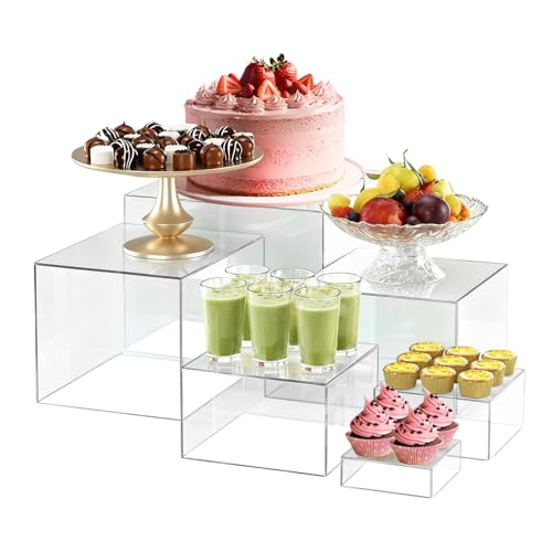 Buffet Riser Acryl Ständer, 6 Stück Display Riser Stand mit Hohlen Böden, Buffet Erhöhungen Acryl Buffet Riser für im buffet, Hochzeit, Warteschlange, Familienfeier, Geburtstag Party (Transparent)
