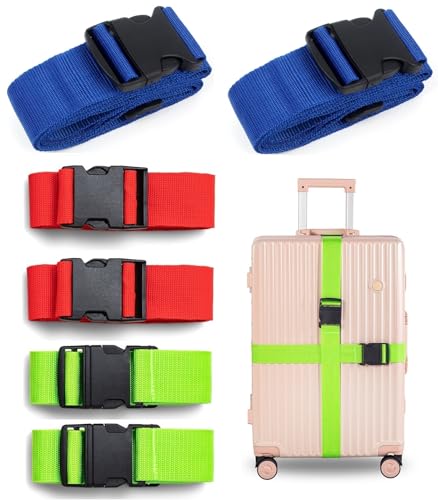 Image of 6 Packs Luggage Straps for Suitcases, Luggage Strap, Premium Luggage Belt Strap TSA Approved, Heavy-Duty and Adjustable Length(36 inch-78 inch) Suitcase Strap, Straps for Bags (Red,Green,Dark Blue)