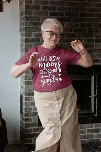 Image of Women Best Moms Shirt Get Promoted to Grandma T Shirt Grandmother Gift Shirt Short Sleeve Casual Tee Top