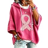 WDCHAOYUE Pull Octobre Rose Femme,Hoodies Octobre Rose Femme Pull Col en V Ruban Papillon ...