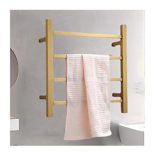 Radiador Toallero Eléctrico Baño Oro, Secatoallas Electrico Pared Acero Inoxidable con Interruptor Metálico, 4 Barras Calentador de Toallas con Control Termostático,Plug In