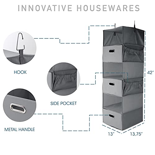 Closet Organizer Hanging Shelves, 6 Shelf Closet Storage With 5 Storage Drawers & Purpose Made Pockets, Jewelry Shoe Organizer Drawer Organizers, Perfect For Organization And Storage (Light Grey) #TOP1