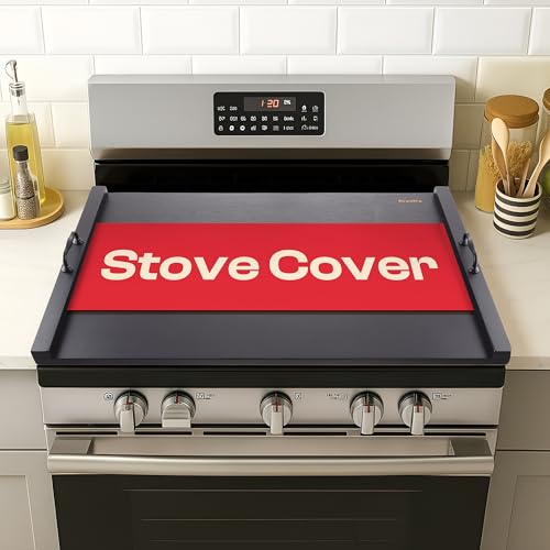 Riveira 30x22 Bamboo Black Stove Top Covers for Electric Stove & Gas Stove Top Covers for Gas Burners – Large Gas Stove Cover with Handle & Juice Groove – Rustic Stove Covers for Gas Stove Top