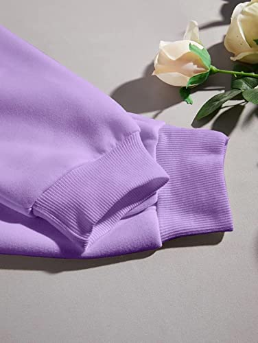 Missactiver Women's Funny Graphic Oversized Sweatshirts Solid Casual Crewneck Long Sleeve Drop Shoulder Fleece Pullover Top Purple #TOP4