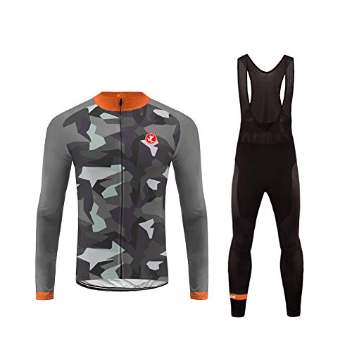 UGLY FROG Herren Radtrikot Set Langarm, Winter Fleece Bike Wear Atmungsaktiv Fahrrad Anzug mit Radfahren Lange Hosen für MTB, Moto