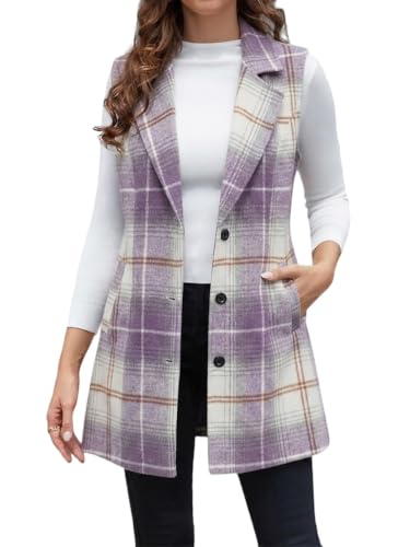 Image of IDEALSANXUN Plaid Vest for Women Fall Winter Sleeveless Blazer Jackets