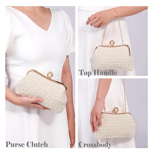 Image of Ayliss Pearl Clutch Purses for Women Wedding Bridal Evening Small Clutch Crossbody Handbag Full Beaded Parites Prom