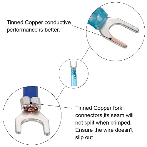 Haisstronica 120Pcs Yellow 12-10 Gauge Marine Grade Heat Shrink Fork Connectors-Tinned Red Copper 1Mm #10 Crimp Connectors Fork Terminals-Insulated Electrical Connectors For Aircraft,Boat,Truck,Stereo #TOP3