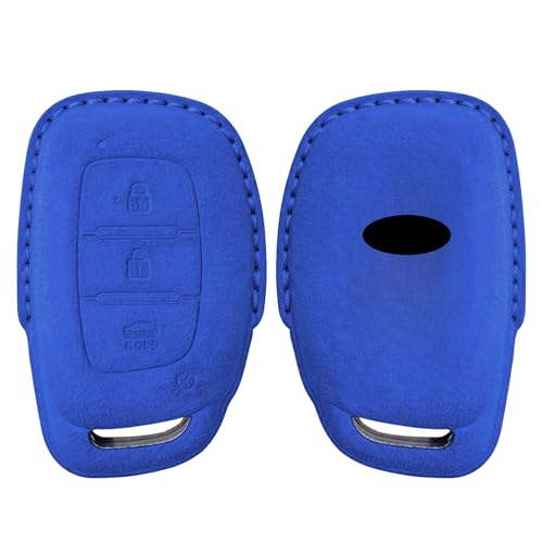 Image of KMH Alcantara Car Key Cover Compatible Hyundai Grand i10 NIOS Asta | Venue | i20 | Aura | Creta | Elantra 3 Button Shell Case Holder Full Key Protector Smart Keycover (D1) Blue - Pack of 1