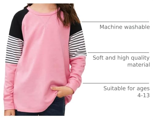 Image of SELINK Girls Big Kids Long Sleeve Striped Color Block Pocket Tees | Casual Loose Fit With Side Pockets,Soft Stretch Polyester Blend For Big Girls Daily&Back To School Wear