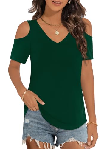 T-shirt d'été décontracté manches courtes haut fluide col V femme