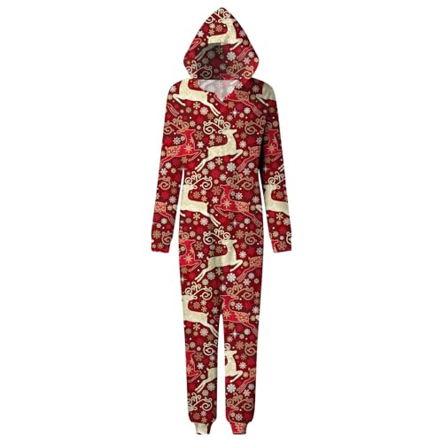 Family Christmas Pjs Matching Sets Long Sleeve Snowflake Print Onesie Jammies Sleepwear Casual Jumpsuit with Pockets2