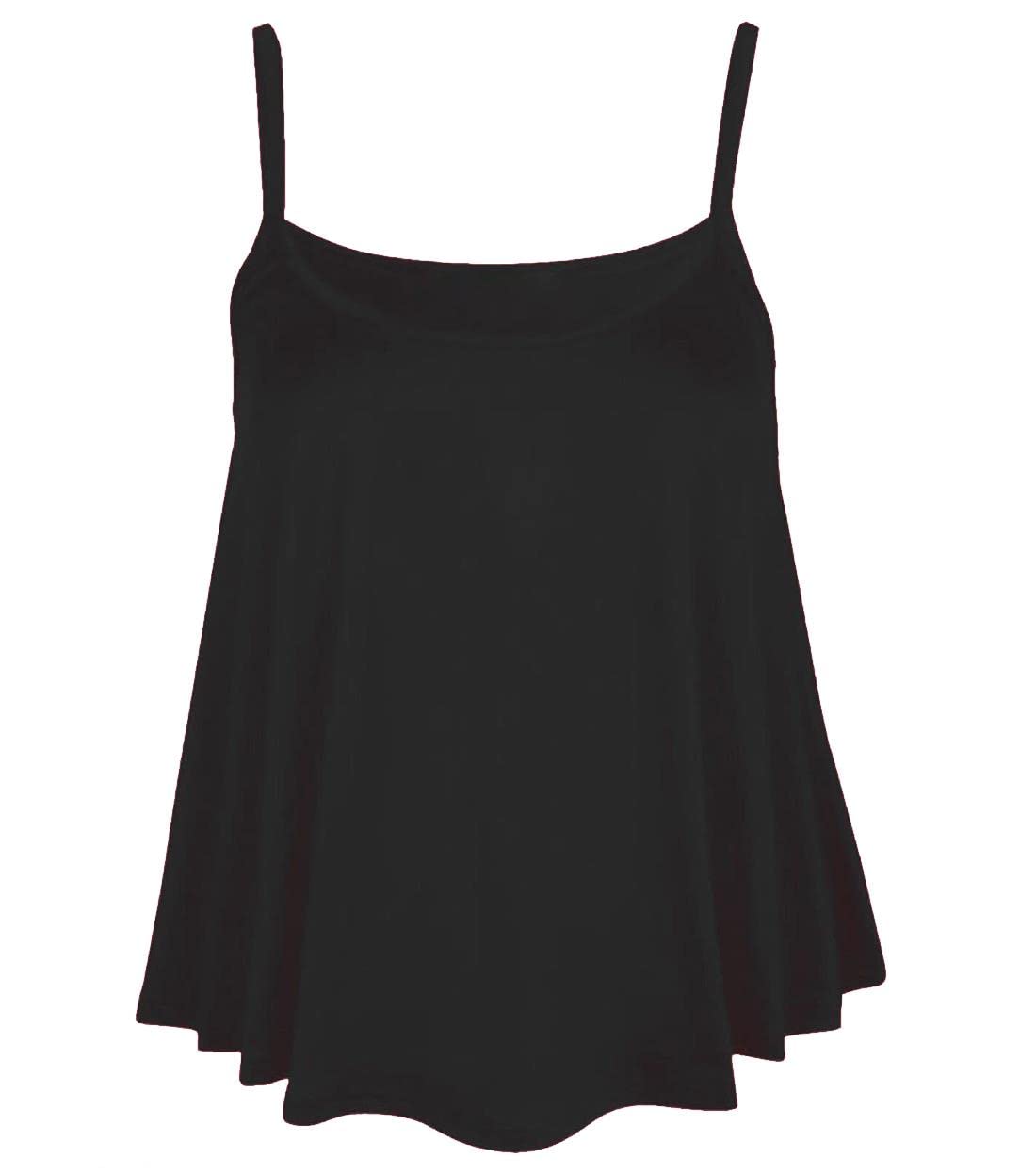 Wickedfashions123 Women's Black ’S Plus Size Plain Sleeveless Cami Swing Vest Top Flared Strappy Cami Vest Top Casual Wear Fancy Party Wear Camisole Shirt Top Uk Size 8-28