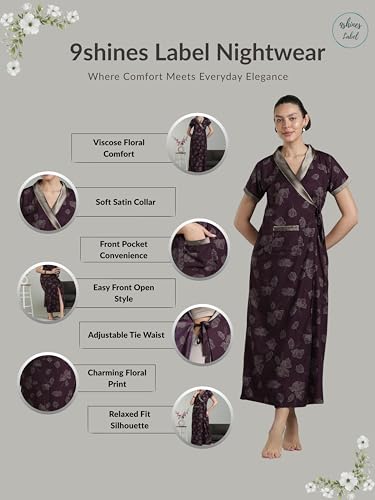 Image of 9shines Label Stylish Cotton Nighty Robe for Women | Front Open Floral Housecoat | Wrap Nighty with Pocket | Adjustable Waist Tie | Plus Size housecoat (HC-2026)