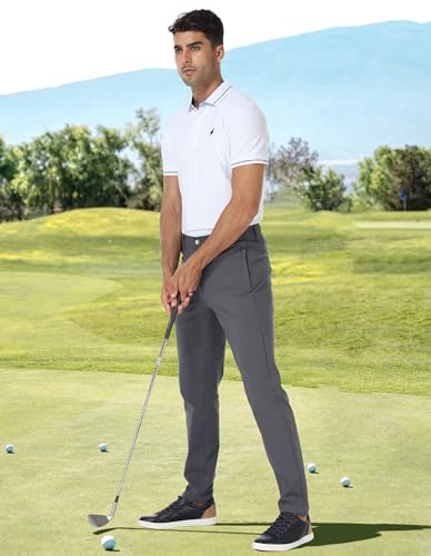 PULI Masculino Calças de Golfe Masculinas Vestido Elástico Calças Slim Fit À Prova D'Água Confortáv