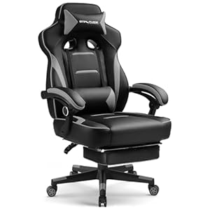 GTPLAYER Gaming Chair with Footrest, Big and Tall Game Chair 350lb Racing Style Computer Chair, Ergonomic Executive Office Chair High Back with Lumbar Support and Recliner, Light Gray