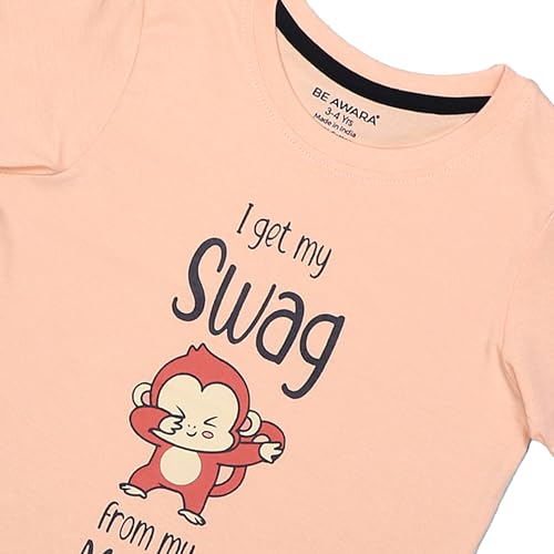 Image of Be Awara Round Neck Half Sleeves 100% Cotton Printed T-Shirt Kids, Comfortable Tshirts for Kids with Cool Prints, Everyday Casual Wear for Boys & Girls, Unisex