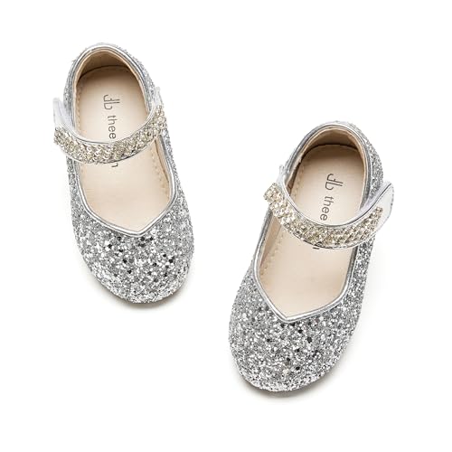 THEE BRON Mary Jane Ballet Flats - Girls' Dress Shoes with Hook & Loop Closure(AF452 Silver/8M)