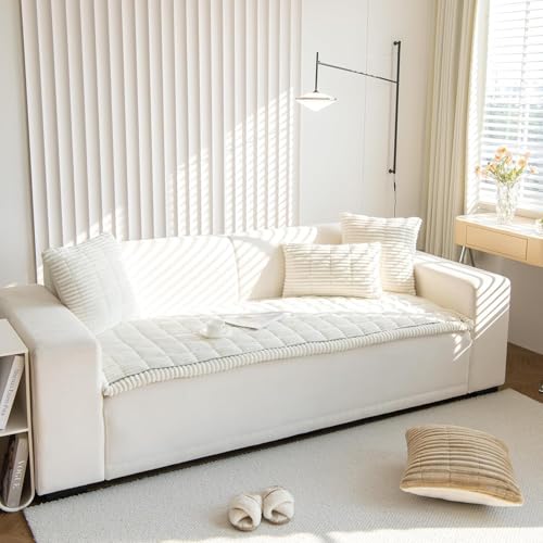 Fuzzy Pet Couch Covers for Dogs Sofa Pad 3 Seat Cover (White, 28x83inch)